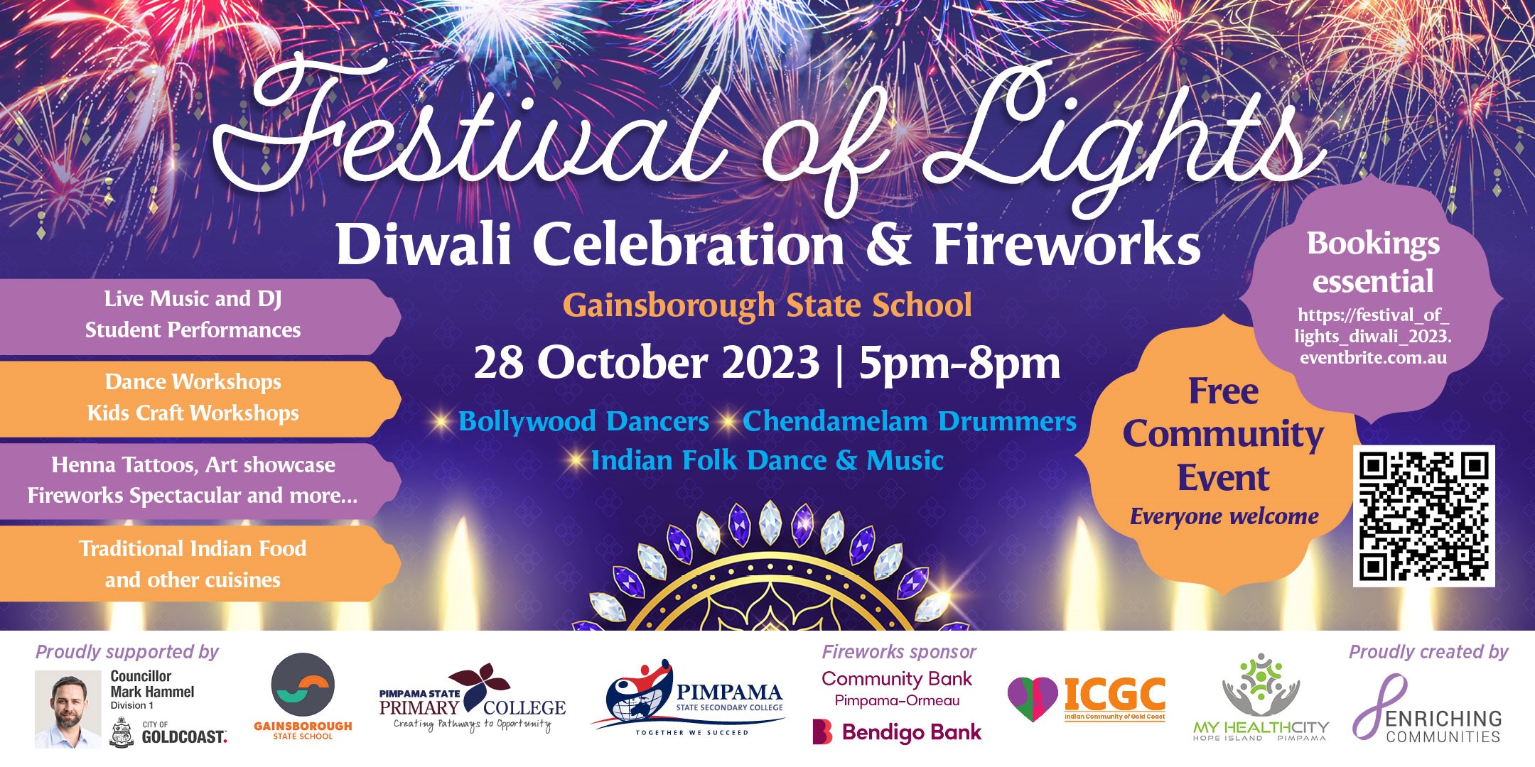 ​​​​Be dazzled with an evening celebration showcasing Indian culture, local community spirit, student talents, traditional performances, food, art and much more.